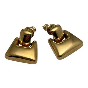Monet Door Knocker Earrings Gold Tone Pierced Post Vintage Geometric Jewelry